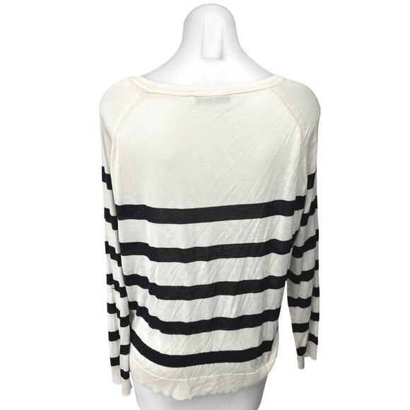 Zara White Black White Striped Knit Boat Neck Long Sleeve Pullover Sweater Top L - Picture 2 of 4